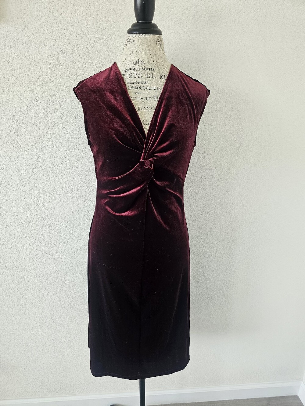 ​Vintage AGB Wine Red Velvet Knot Bust Sleeveless Cocktail Party Dress Large 12
